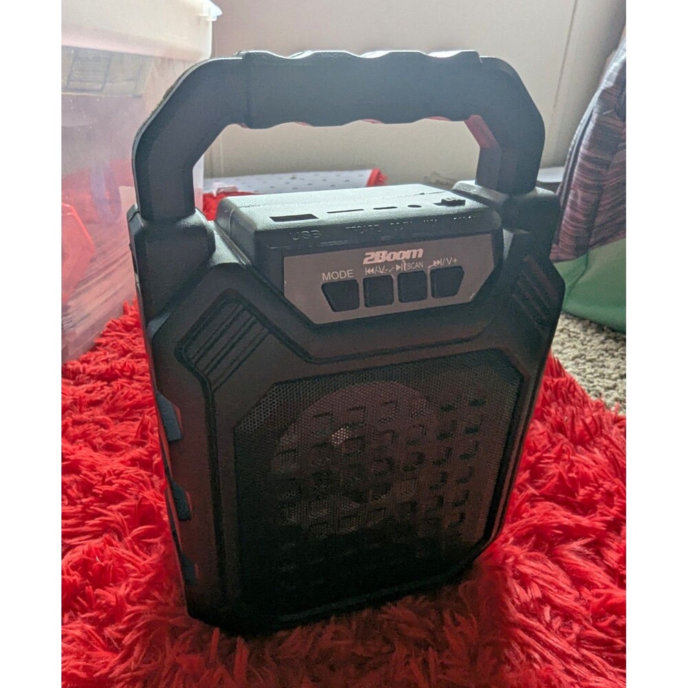 2Boom BX210 Black Portable Bluetooth Boombox Speaker Rugged Handle USB AUX FM